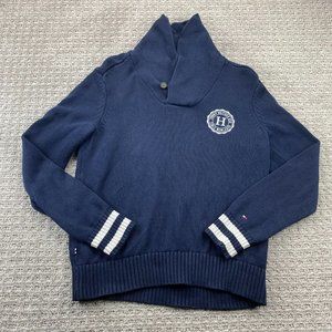 Tommy Hilfiger Sweater Men Small S Navy Blue Knit Shawl Neck Casual Pullover